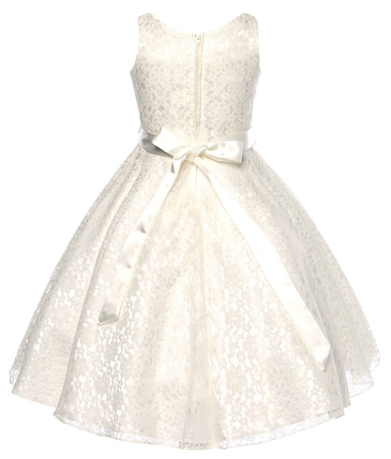 DressForLess Lovely Lace V-Neck Flower Girl Dress, Ivory, 6 - Image 3