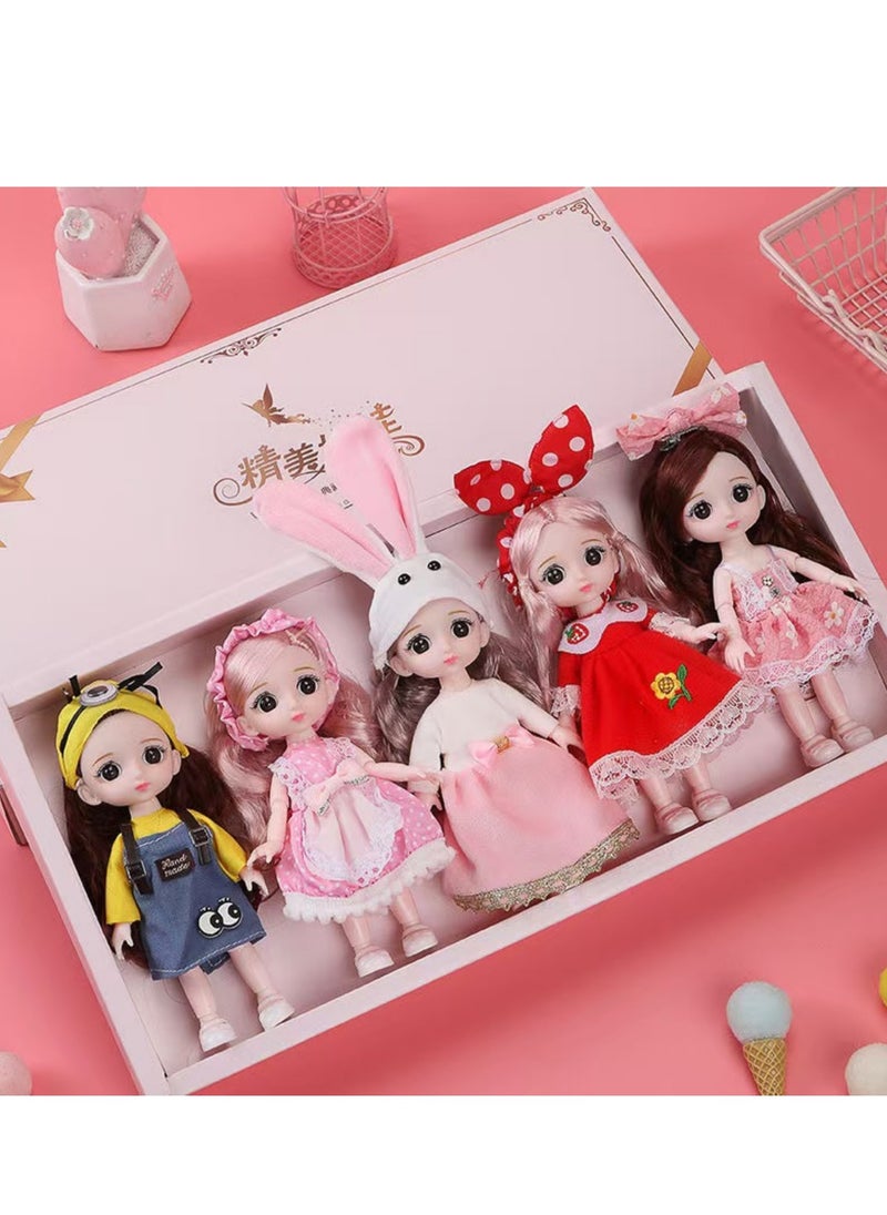 17 cm small doll princess gift box set children's girl clothes changeable dress-up Fashion Dolls Collection Set, 5 Pieces with Different Outfits, Pink Gift Box Girl gift (sweet)  - Image 1