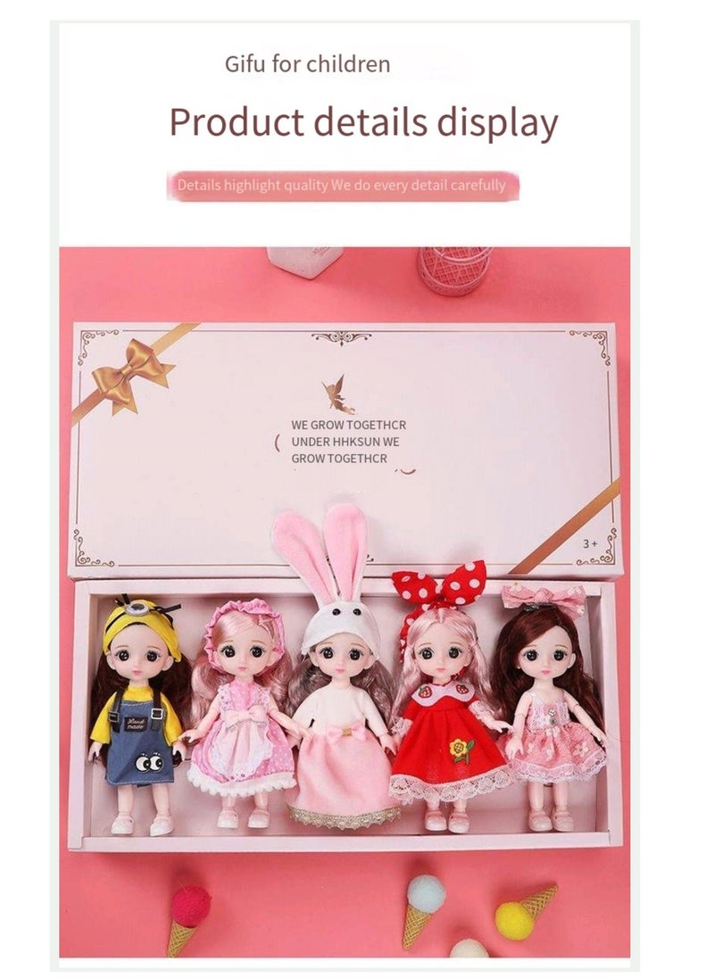 17 cm small doll princess gift box set children's girl clothes changeable dress-up Fashion Dolls Collection Set, 5 Pieces with Different Outfits, Pink Gift Box Girl gift (sweet)  - Image 2
