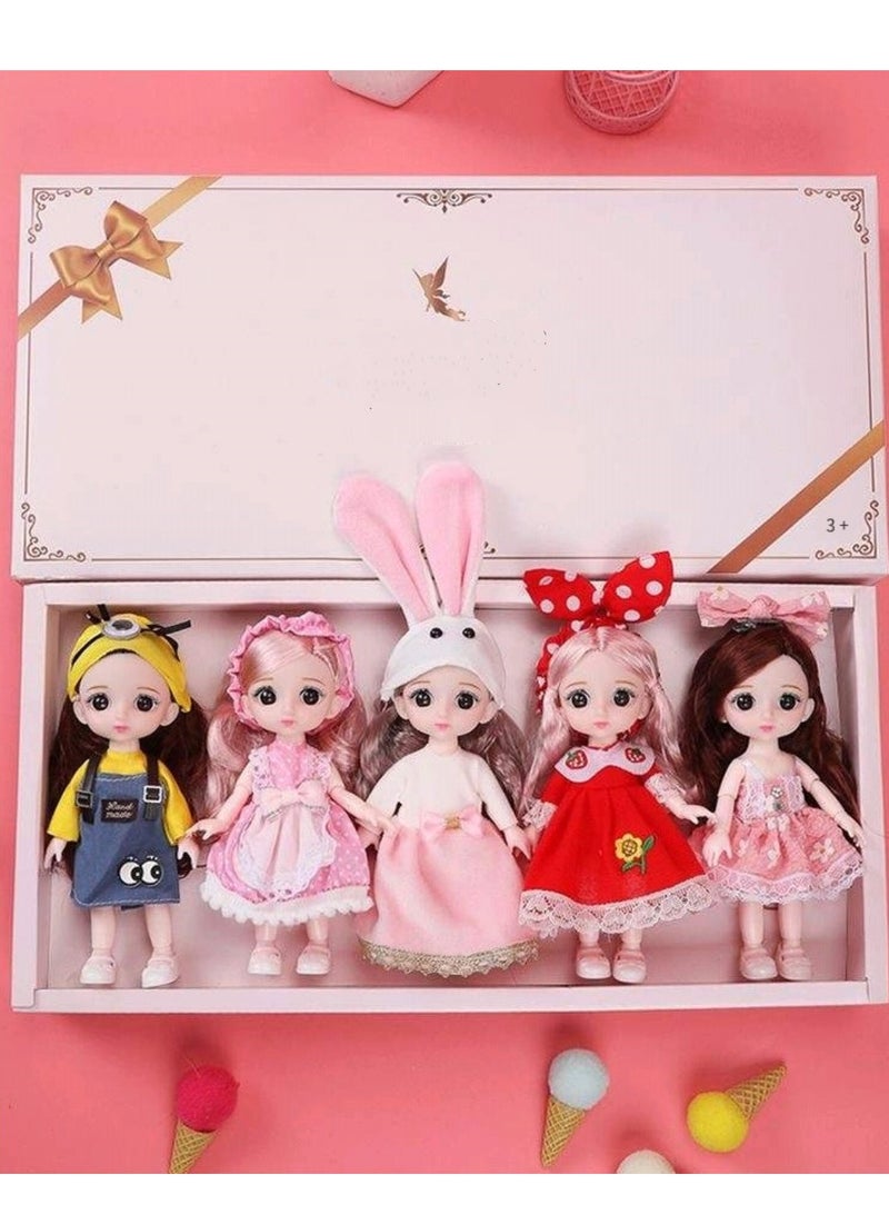 17 سم دمية صغيرة الأميرة هدية مربع مجموعة ملابس أطفال للفتيات قابلة للتغيير مجموعة مجموعة دمى الموضة ، 5 قطع مع ملابس مختلفة ، هدية وردية هدية للفتاة (حلو) - Image 1