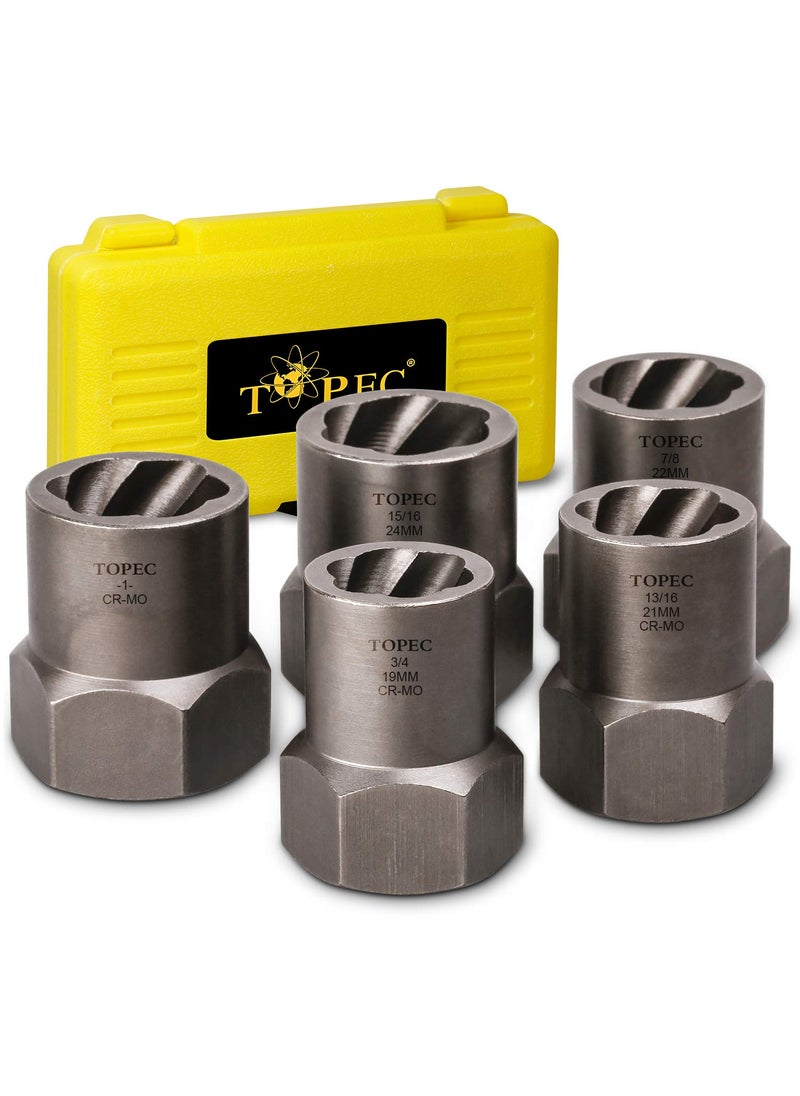 Topec Topec 5-Piece Heavy Duty Nut Bolt Remover set, 1/2” Drive Impact Extractor Set, Perfect Tool Kit for Removing Stripped, Damaged, Rounded off and Rusted Bolts & Nuts, and Shorter Profile Lug Nuts  - Image 1