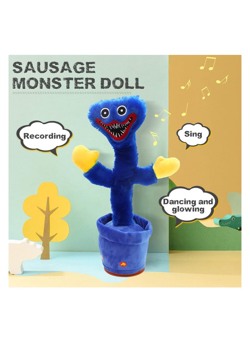 Dancing Cactus Huggy Wuggy Toy for Kids,Talking Huggy Wuggy Plush Singing Cute Soft Gift,Talking Poppy Playtime Toy Attract Children's Attention Record Repeating What You Say with 120 Music(Blue)