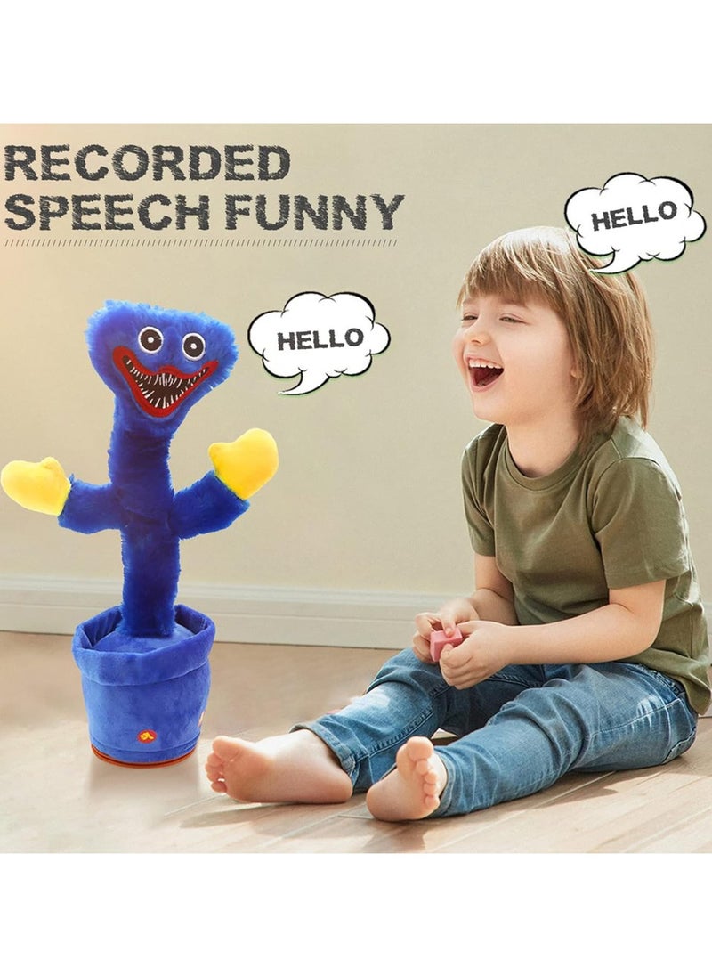 Dancing Cactus Huggy Wuggy Toy for Kids,Talking Huggy Wuggy Plush Singing Cute Soft Gift,Talking Poppy Playtime Toy Attract Children's Attention Record Repeating What You Say with 120 Music(Blue)