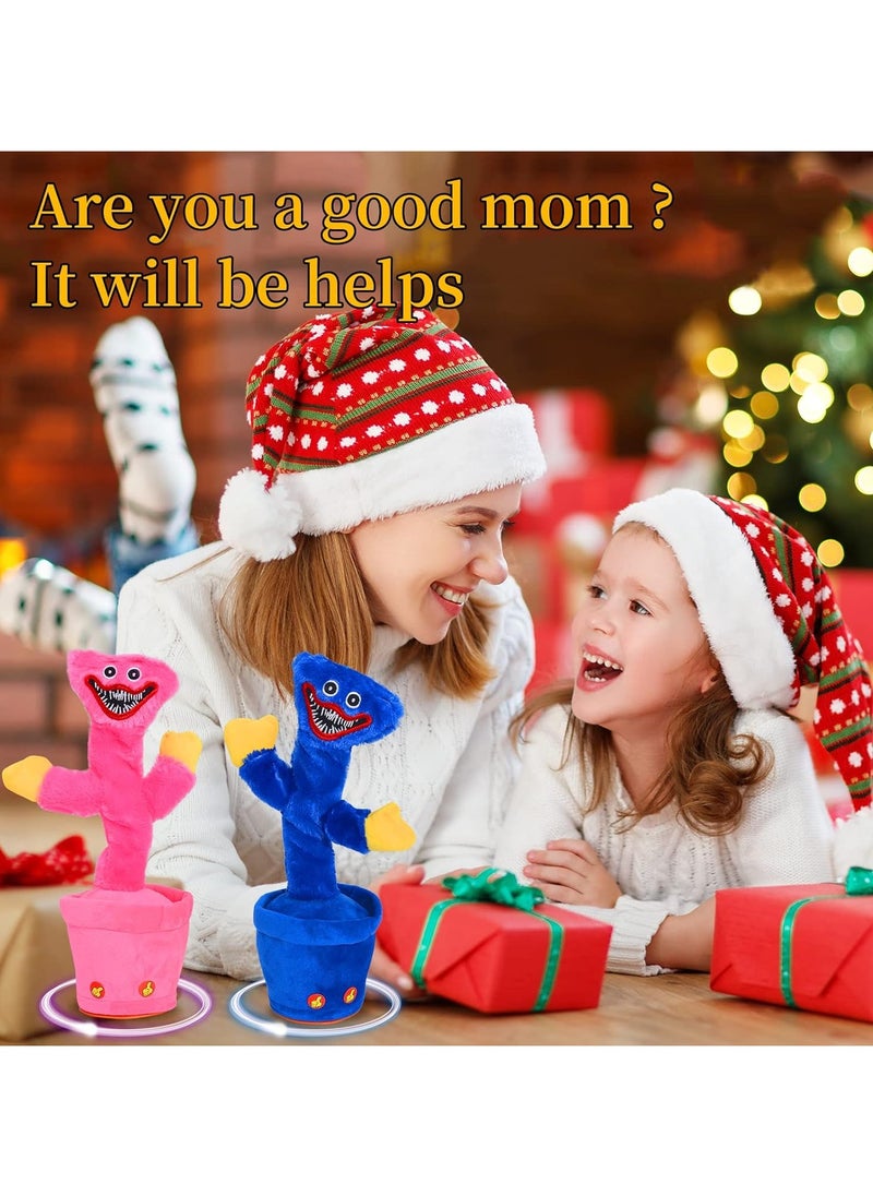 Dancing Cactus Huggy Wuggy Toy for Kids,Talking Huggy Wuggy Plush Singing Cute Soft Gift,Talking Poppy Playtime Toy Attract Children's Attention Record Repeating What You Say with 120 Music(Blue)