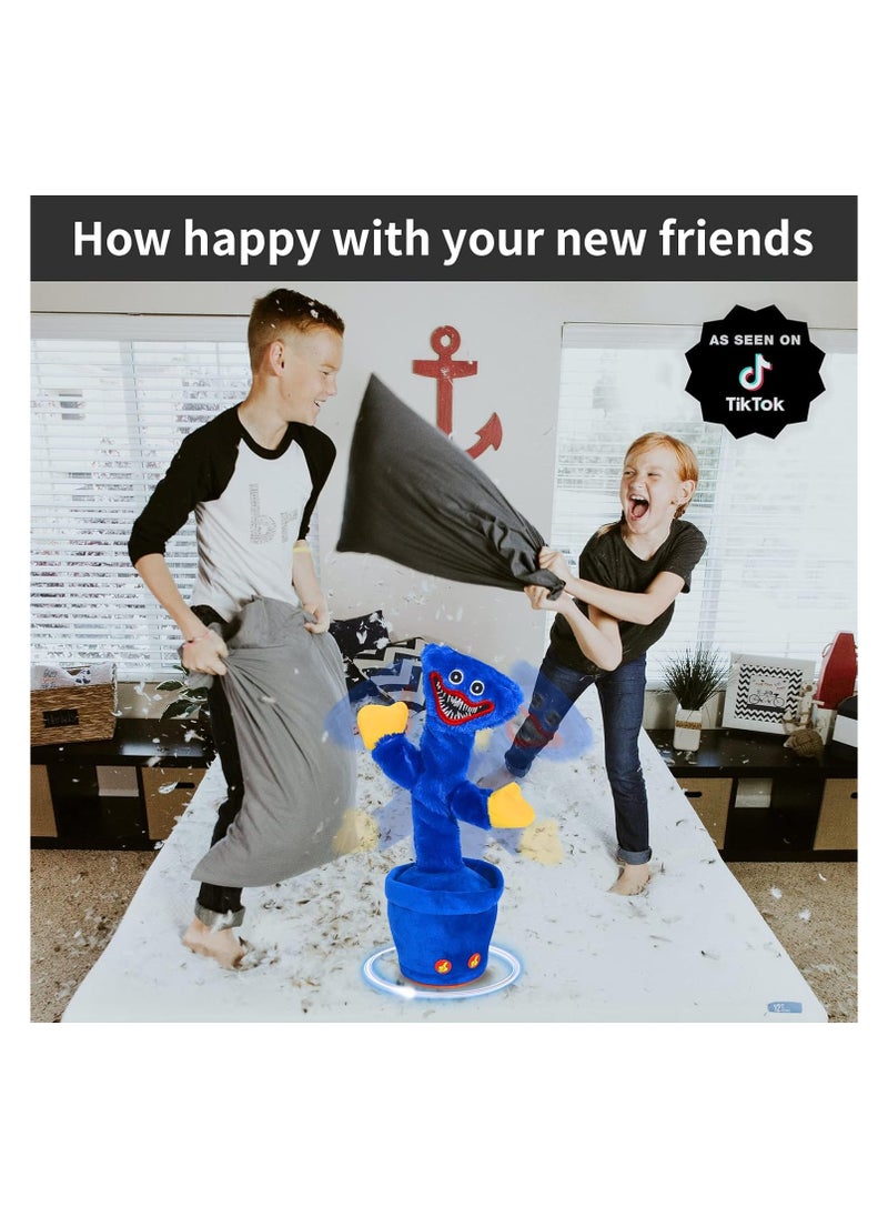 Dancing Cactus Huggy Wuggy Toy for Kids,Talking Huggy Wuggy Plush Singing Cute Soft Gift,Talking Poppy Playtime Toy Attract Children's Attention Record Repeating What You Say with 120 Music(Blue)