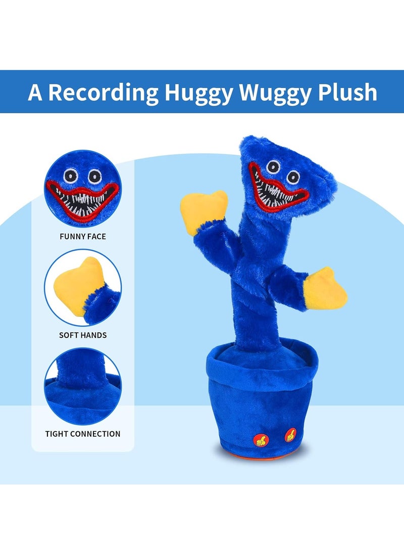 Dancing Cactus Huggy Wuggy Toy for Kids,Talking Huggy Wuggy Plush Singing Cute Soft Gift,Talking Poppy Playtime Toy Attract Children's Attention Record Repeating What You Say with 120 Music(Blue)