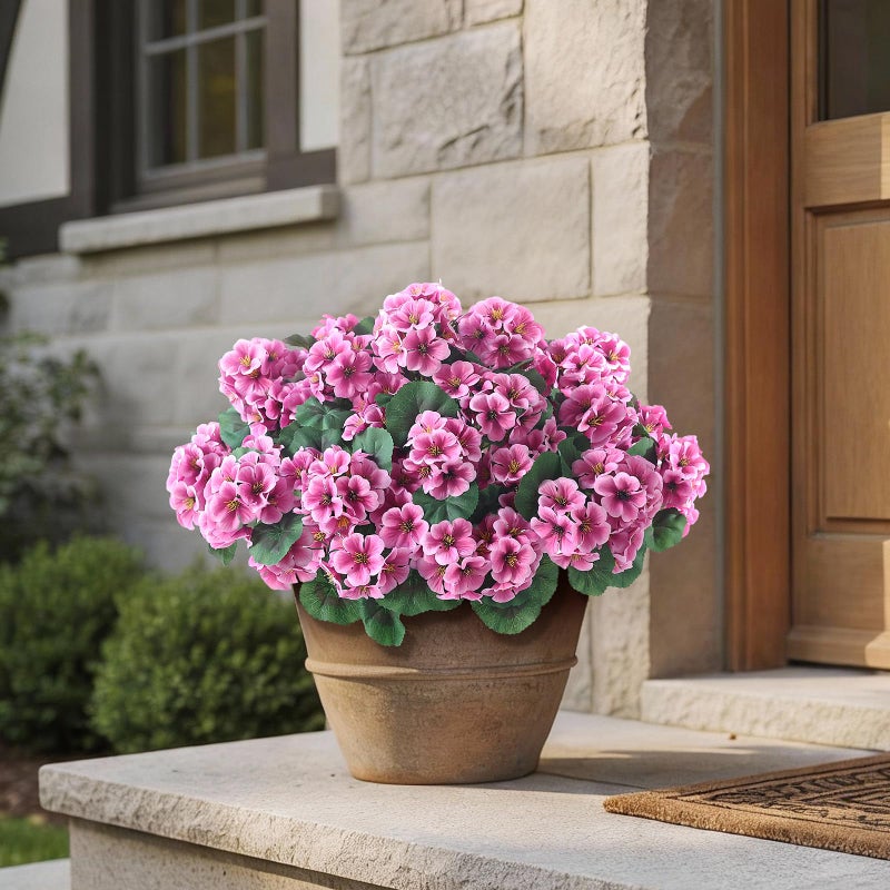 GLIDLION 12 Bundles Artificial Geranium Flowers for Spring Summer Decor, UV-Resistant Fake Plants Realistic Faux Silk Bouquets for Front Door Farmhouse Garden Porch Home Outdoor Decor (Pink) - Image 2