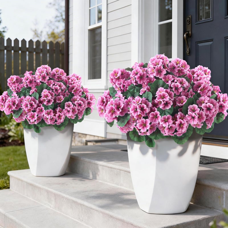 GLIDLION 12 Bundles Artificial Geranium Flowers for Spring Summer Decor, UV-Resistant Fake Plants Realistic Faux Silk Bouquets for Front Door Farmhouse Garden Porch Home Outdoor Decor (Pink) - Image 1
