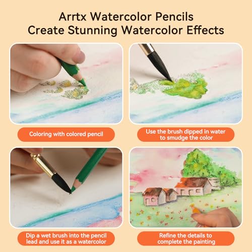 Arrtx 72 Colors Water-Soluble Colored Pencils Set with Nylon Brush - Premium Quality Watercolor Pencil Art Supplies for Drawing, Sketching, and Coloring - Image 5