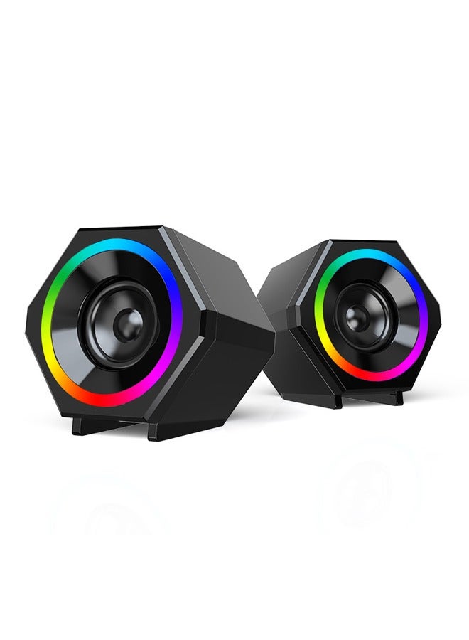 SADA Mini USB Wired PC Speaker Stereo Bass Music Player with RGB Atmosphere Light - Image 1