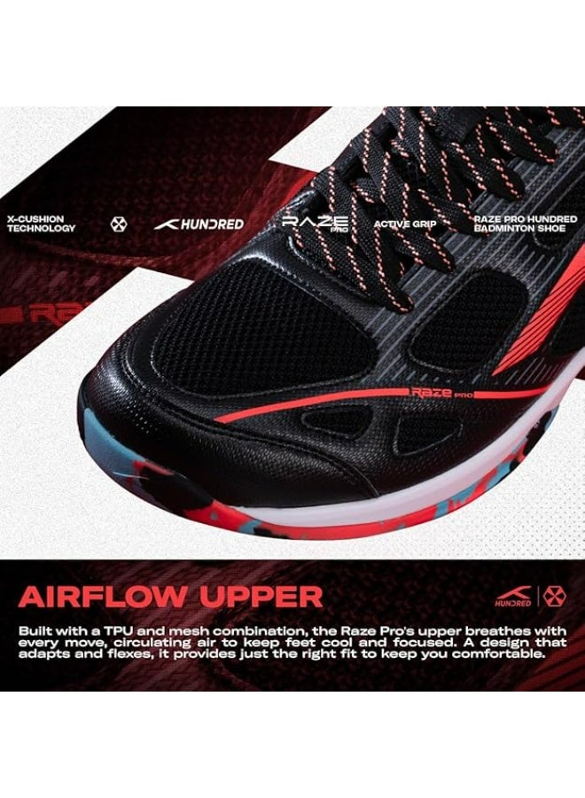 هندرد حذاء تنس الريشة Hundred Raze Pro (لا يترك علامات) | مناسب أيضًا للرياضات الداخلية | خفيف الوزن، يسمح بالتهوية، ومتين | تقنية X-Cushion | نعل Active Grip | قفل كعب ممتد - Image 4