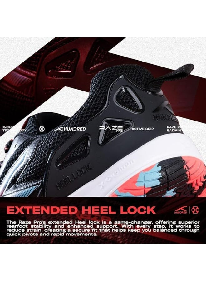 هندرد حذاء تنس الريشة Hundred Raze Pro (لا يترك علامات) | مناسب أيضًا للرياضات الداخلية | خفيف الوزن، يسمح بالتهوية، ومتين | تقنية X-Cushion | نعل Active Grip | قفل كعب ممتد - Image 3