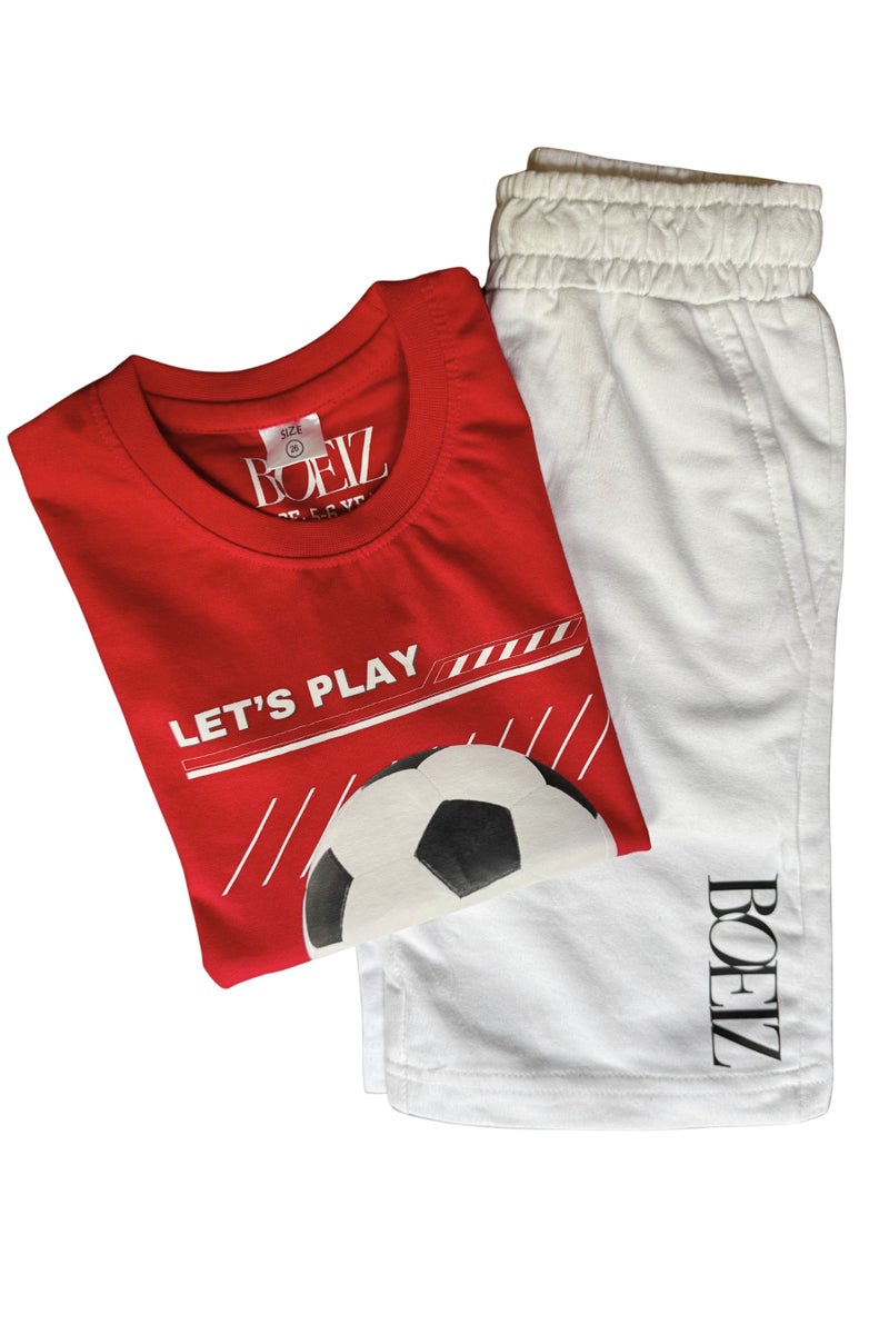 Boeiz Red Football T-Shirt & Shorts for Boys – Matching Set 13-14Y - Image 1