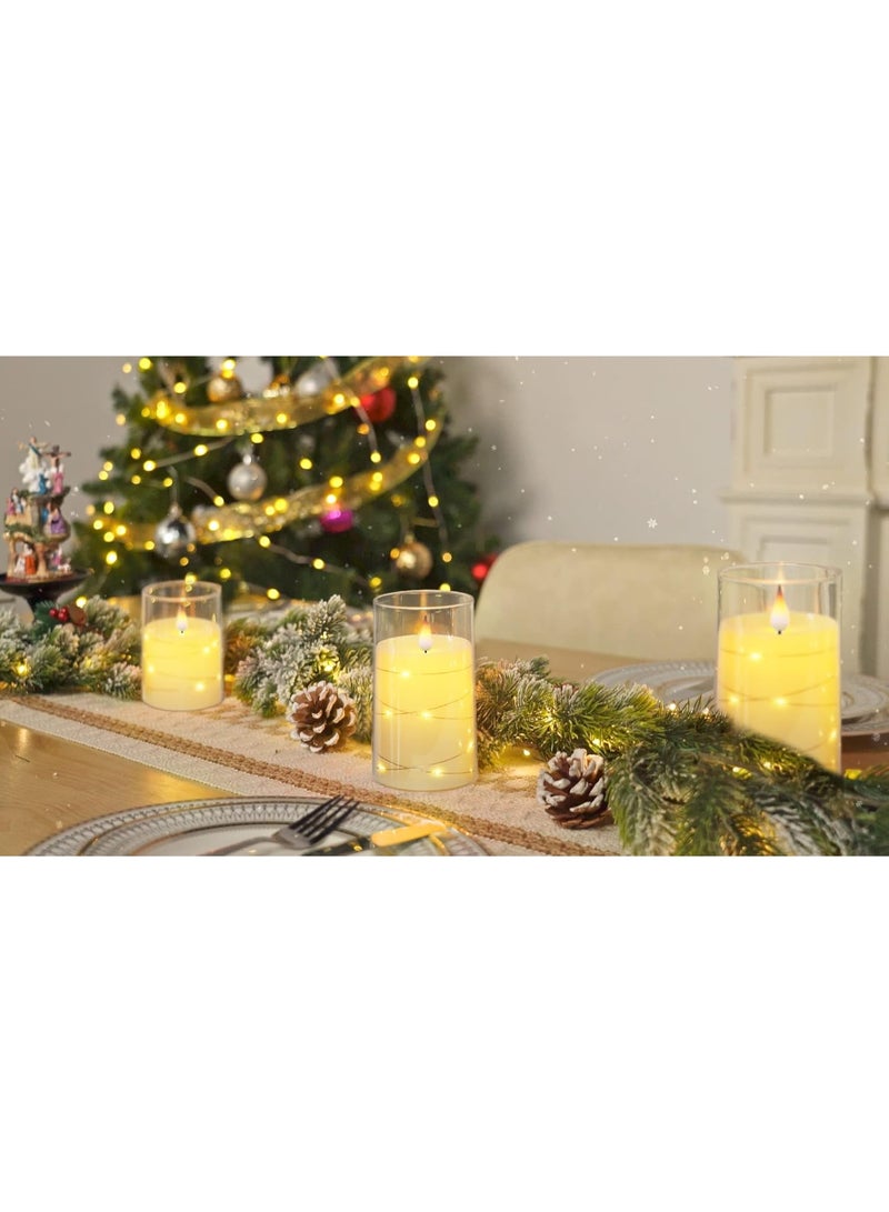 ShineZone Flickering Flameless Candles with String Lights, Battery Operated Candles, Embedded String Lights LED Candles, Unbreakable Plexiglass Candle with Remote, Set of 3, Ivory White - Image 5
