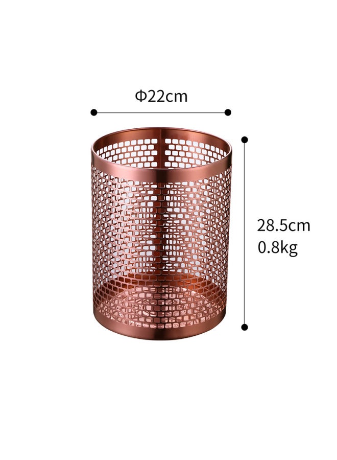 Hollow Stainless Steel Trash Can, Open Top Metal Waste Bin, Simple Desk Storage Bucket for Office Bathroom Bedroom - Image 1