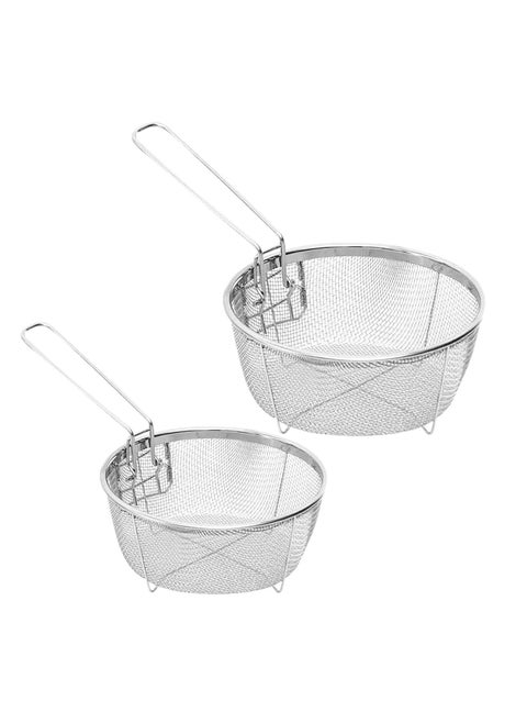2 Pcs Round Wire Fry Basket Deep Fryer Strainer For Frying,Round Wire Mesh Fry Food Display Cutlery, With Long Handle Frying Fryer Strainer for Pot French Fries Turkey Chicken Kitchen Cooking Tools