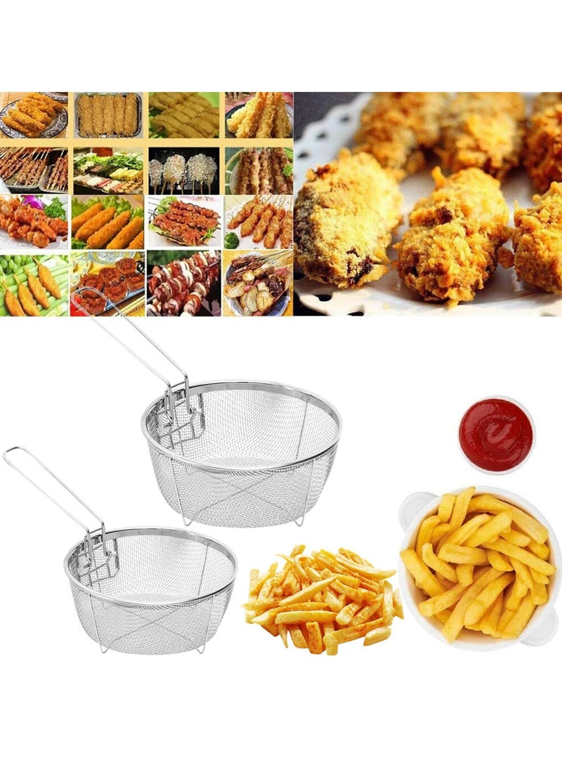SYOSI - 2 Pcs Round Wire Fry Basket Deep Fryer Strainer For Frying,Round Wire Mesh Fry Food Display Cutlery, With Long Handle Frying Fryer Strainer for Pot French Fries Turkey Chicken Kitchen Cooking Tools - Image 1
