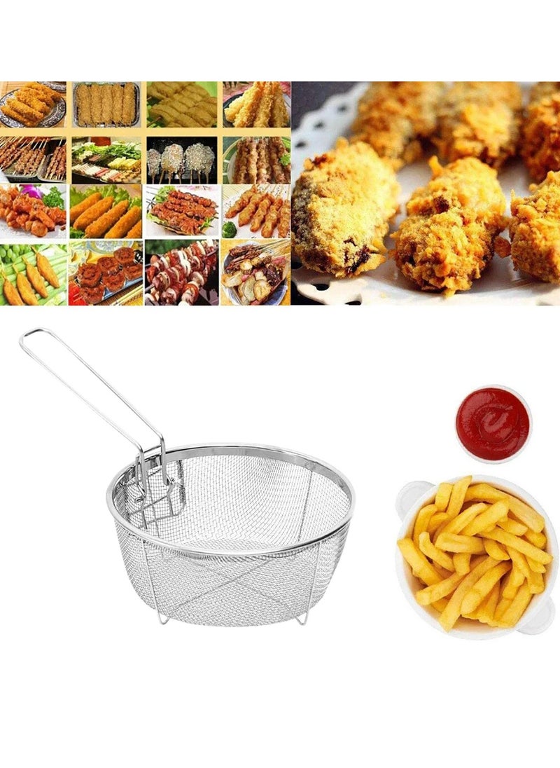 SYOSI - 2 Pcs Round Wire Fry Basket Deep Fryer Strainer For Frying,Round Wire Mesh Fry Food Display Cutlery, With Long Handle Frying Fryer Strainer for Pot French Fries Turkey Chicken Kitchen Cooking Tools - Image 1