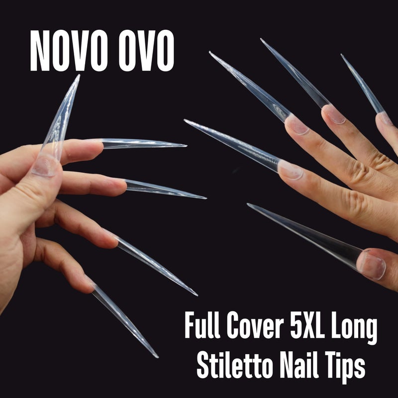 NOVO OVO Halloween Extra Super Extreme Long Stiletto Nail Tips, 5XL XXXXXL Clear Full Cover French Tips False Fake Nail Extension, Sharp Fishbone Arrow Head Nails for Professional 120 pcs 12 Size - Image 4
