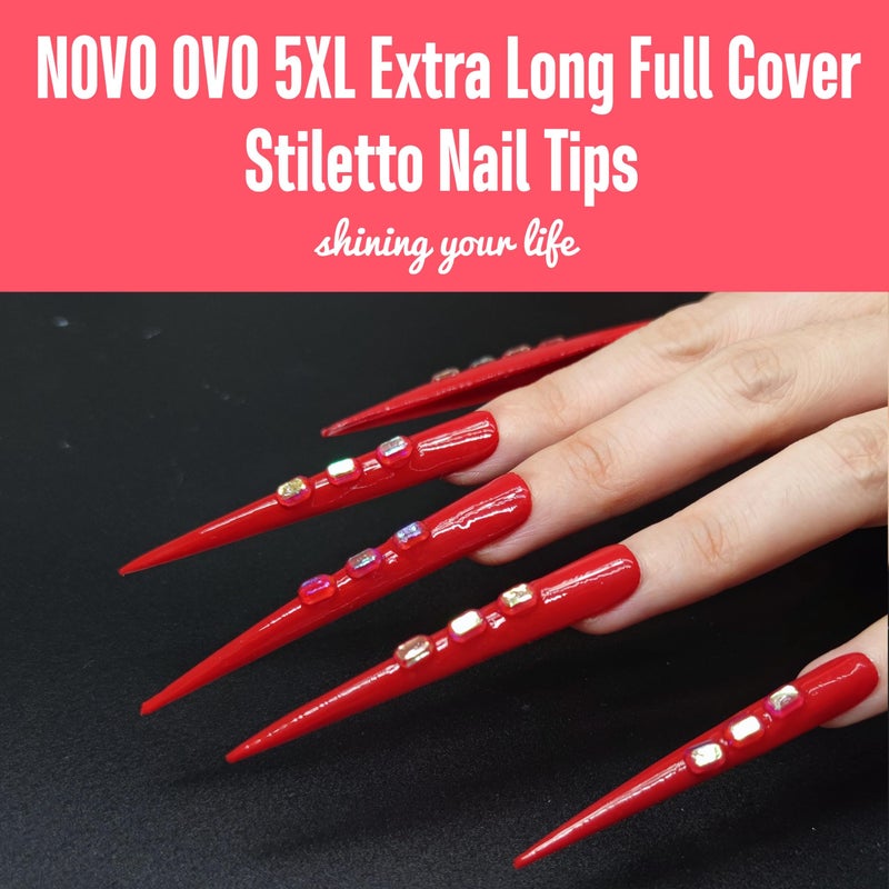 NOVO OVO Halloween Extra Super Extreme Long Stiletto Nail Tips, 5XL XXXXXL Clear Full Cover French Tips False Fake Nail Extension, Sharp Fishbone Arrow Head Nails for Professional 120 pcs 12 Size - Image 2