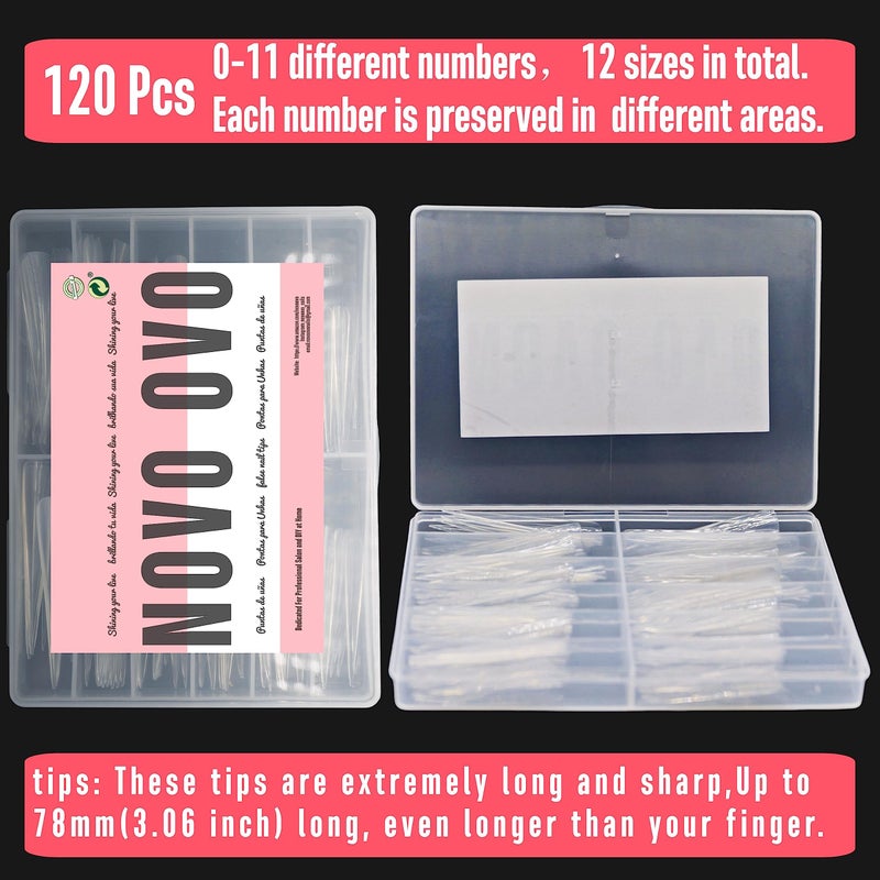 NOVO OVO Halloween Extra Super Extreme Long Stiletto Nail Tips, 5XL XXXXXL Clear Full Cover French Tips False Fake Nail Extension, Sharp Fishbone Arrow Head Nails for Professional 120 pcs 12 Size - Image 5