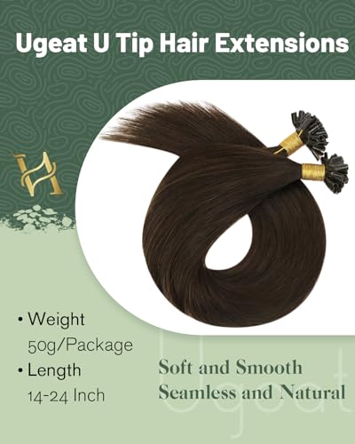 Ugeat Brown Utip Hair Extensions Human Hair Waist Length 24 Inch K Tip Extensions Chocolate Brown Hot Fusion Extentions Long Straight to Add Length for Travel 50G 50s - Image 3