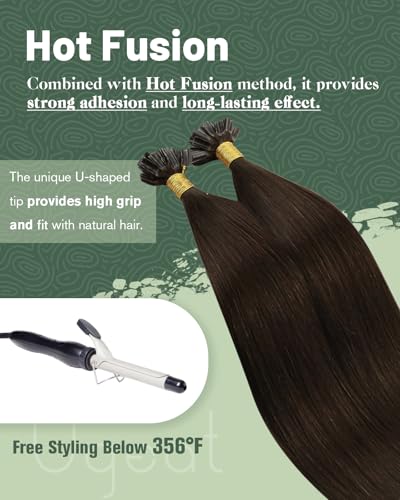 Ugeat Brown Utip Hair Extensions Human Hair Waist Length 24 Inch K Tip Extensions Chocolate Brown Hot Fusion Extentions Long Straight to Add Length for Travel 50G 50s - Image 4