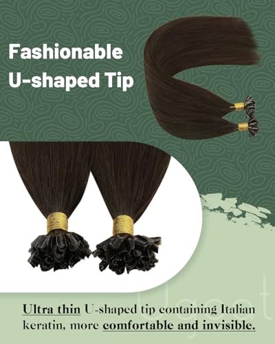 Ugeat Brown Utip Hair Extensions Human Hair Waist Length 24 Inch K Tip Extensions Chocolate Brown Hot Fusion Extentions Long Straight to Add Length for Travel 50G 50s - Image 2