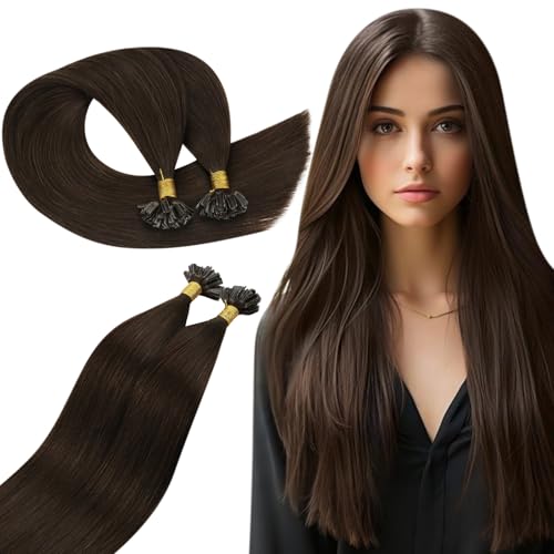 Ugeat Brown Utip Hair Extensions Human Hair Waist Length 24 Inch K Tip Extensions Chocolate Brown Hot Fusion Extentions Long Straight to Add Length for Travel 50G 50s - Image 1