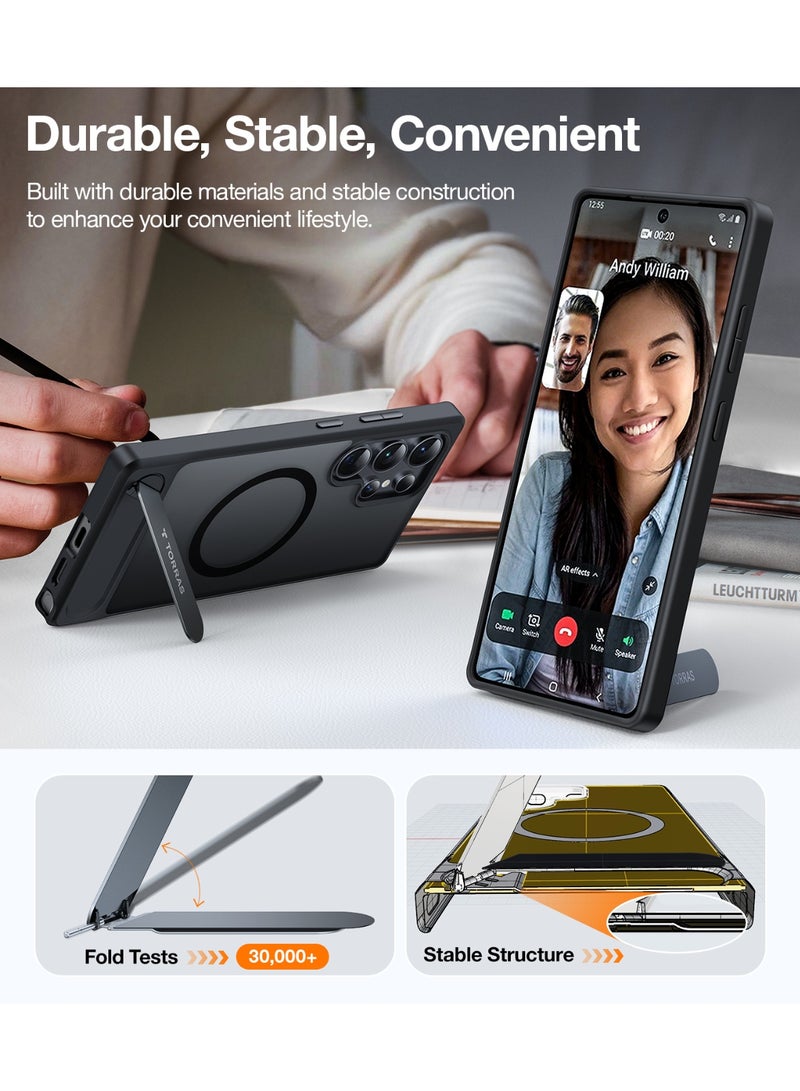 TORRAS Strong Magnetic & Seamless Stand for Samsung Galaxy S25 Ultra Case, Fit for MagSafe, Mil-Grade Drop Protection, Adjustable Kickstand for Samsung Galaxy S25 Ultra Case, Slim Frosted Matte Black Black - Image 4