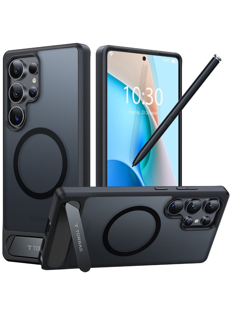 TORRAS Strong Magnetic & Seamless Stand for Samsung Galaxy S25 Ultra Case, Fit for MagSafe, Mil-Grade Drop Protection, Adjustable Kickstand for Samsung Galaxy S25 Ultra Case, Slim Frosted Matte Black Black - Image 2