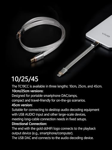 DD ddHiFi TC19CC USB C Cable Digital Signal OTG Cable Pure Silver USB-C to USB-C DAC Cable, Four-Wire Parallel Design, 25cm - Image 5