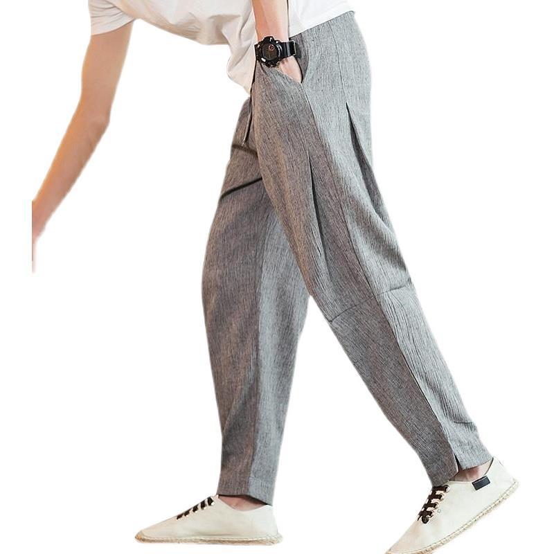 Linen Pants Men'S Summer Thin Chinese Style Men'S Cotton And Linen Pants Straight Barrel Loose Ice Silk Air Conditioning Casual Ankle-Length Pants - Image 5