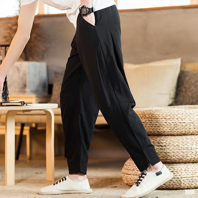 Linen Pants Men'S Summer Thin Chinese Style Men'S Cotton And Linen Pants Straight Barrel Loose Ice Silk Air Conditioning Casual Ankle-Length Pants - Image 2