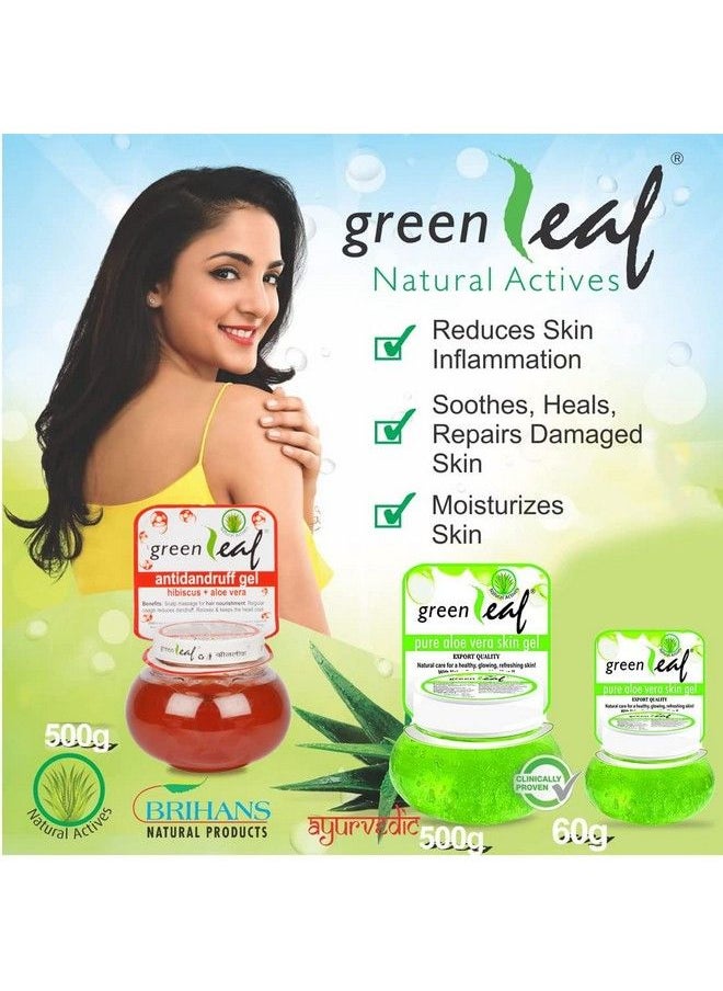 Green Leaf - Pure Aloevera Skin Gel Natural Care For Healthy Glowing & Refreshing Skin 500G+60G Antidandruff Gel Hibiscus+Aloe Vera Helps To Reduce Dandruff Scalp Dryness Scalp To Itching 500G - Image 1