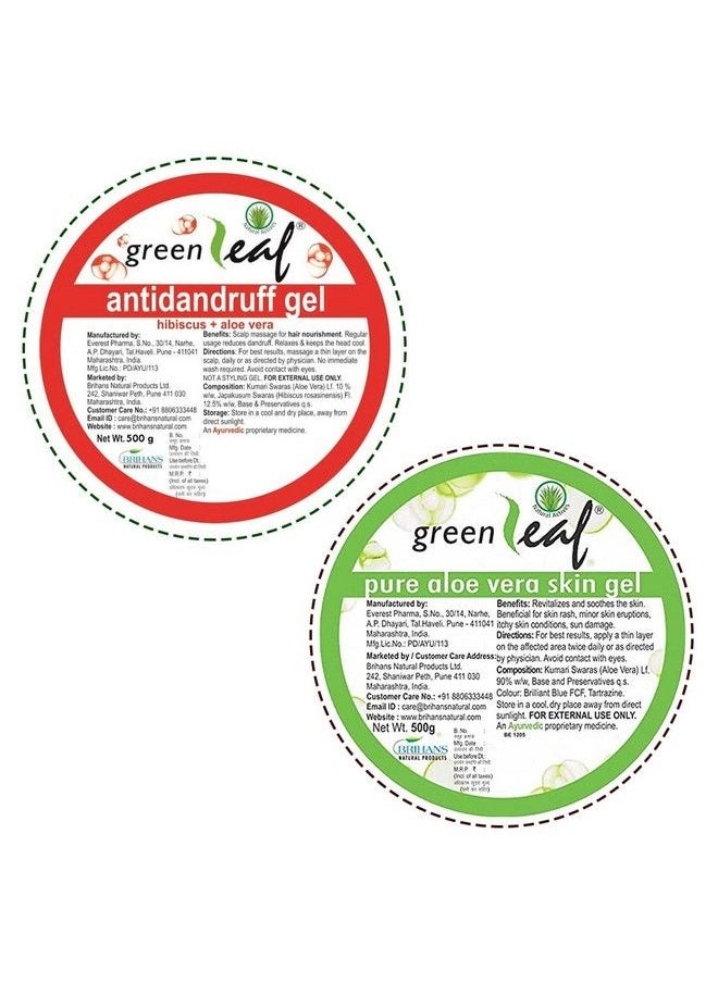 Green Leaf - Pure Aloevera Skin Gel Natural Care For Healthy Glowing & Refreshing Skin 500G+60G Antidandruff Gel Hibiscus+Aloe Vera Helps To Reduce Dandruff Scalp Dryness Scalp To Itching 500G - Image 1