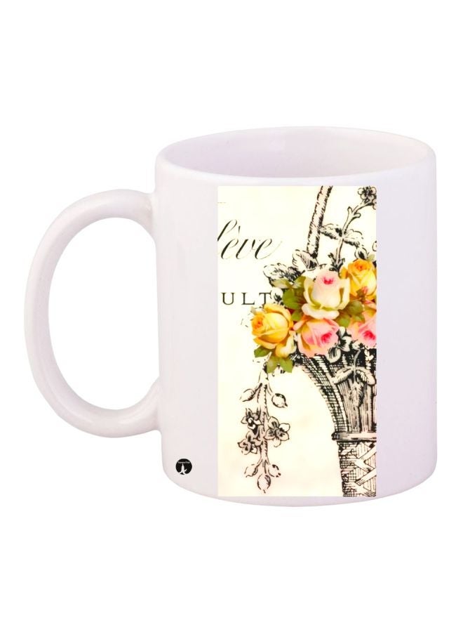 RYN Flowers Printed Coffee Mug White/Pink/Yellow 11ounce