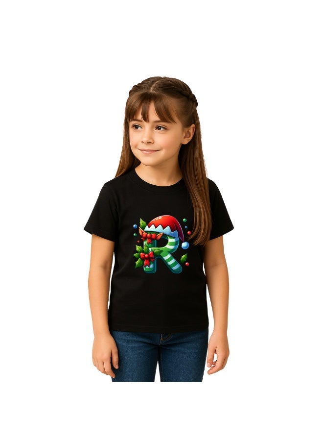 برينت شوب فور مي تي شيرت أطفال بأحرف أبجدية عيد الميلاد للبنات - تي شيرت قطني ناعم برقبة مستديرة وأكمام قصيرة بتصميم حرف أبجدي على شكل قزم - رائع لحفلات عيد الميلاد - Image 3