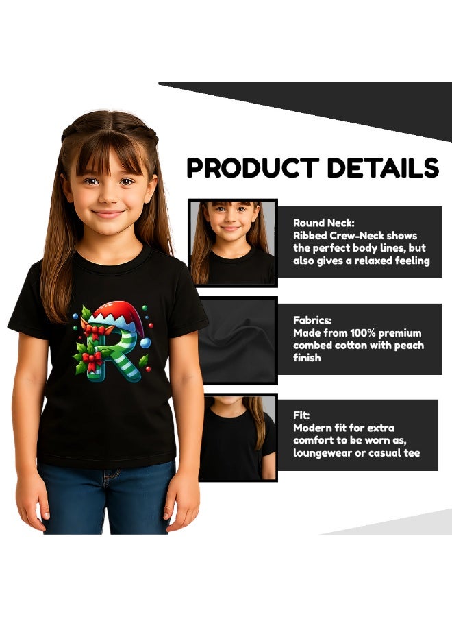 برينت شوب فور مي تي شيرت أطفال بأحرف أبجدية عيد الميلاد للبنات - تي شيرت قطني ناعم برقبة مستديرة وأكمام قصيرة بتصميم حرف أبجدي على شكل قزم - رائع لحفلات عيد الميلاد - Image 4