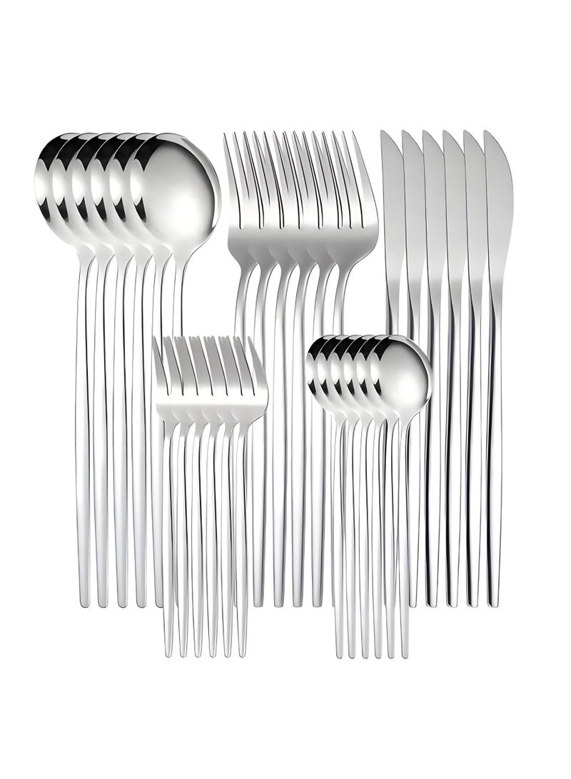 بيتوبي مجموعة من 30 قطعة من الفولاذ المقاوم للصدأ سكين الشوكي مجموعة كاملة من أدوات المائدة الفضية مناسبة لمكتب المنزل مطعم الفندق، بما في ذلك ملعقة، شوكة، سكين، ملعقة القهوة، مرآة تلميع، غسالة الصحون، مجموعة أدوات المائدة - Image 1