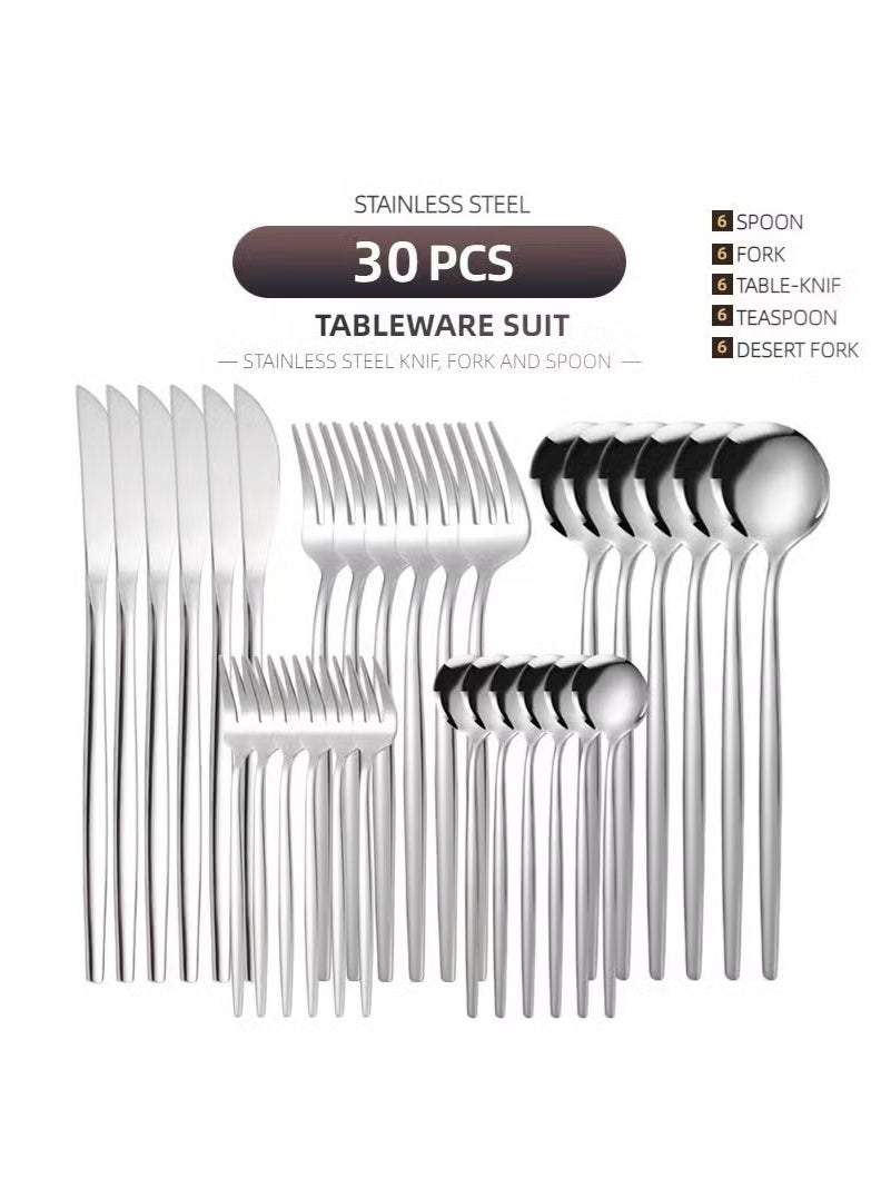 بيتوبي مجموعة من 30 قطعة من الفولاذ المقاوم للصدأ سكين الشوكي مجموعة كاملة من أدوات المائدة الفضية مناسبة لمكتب المنزل مطعم الفندق، بما في ذلك ملعقة، شوكة، سكين، ملعقة القهوة، مرآة تلميع، غسالة الصحون، مجموعة أدوات المائدة - Image 3
