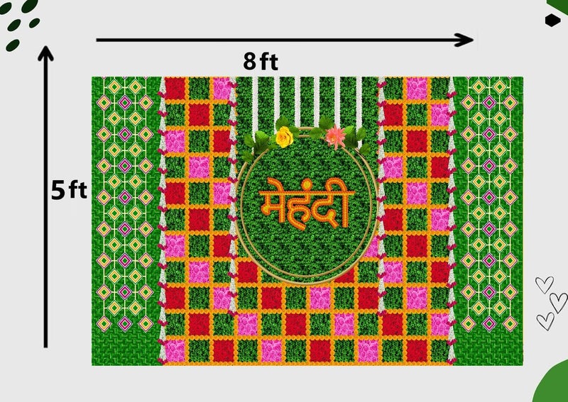 DARSHANAM WORLD Wedding Decorative Cloth for Haldi & Mehndi Ceremony, Photoshoot, Haldi Background Enhancer for Mehndi Ceremony (8x5 ft, 3D Printed Backdrop with Floral & Logo Design) (Green & RED) - Image 5