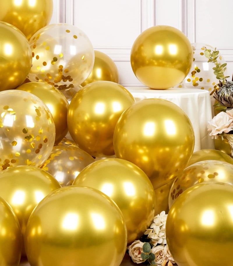 SUWEN Metallic Gold Balloons and Confetti Balloons Set 47PCS Latex Helium Chrome Gold Balloon for Birthday Graduation Anniversary Party Decorations - Image 5