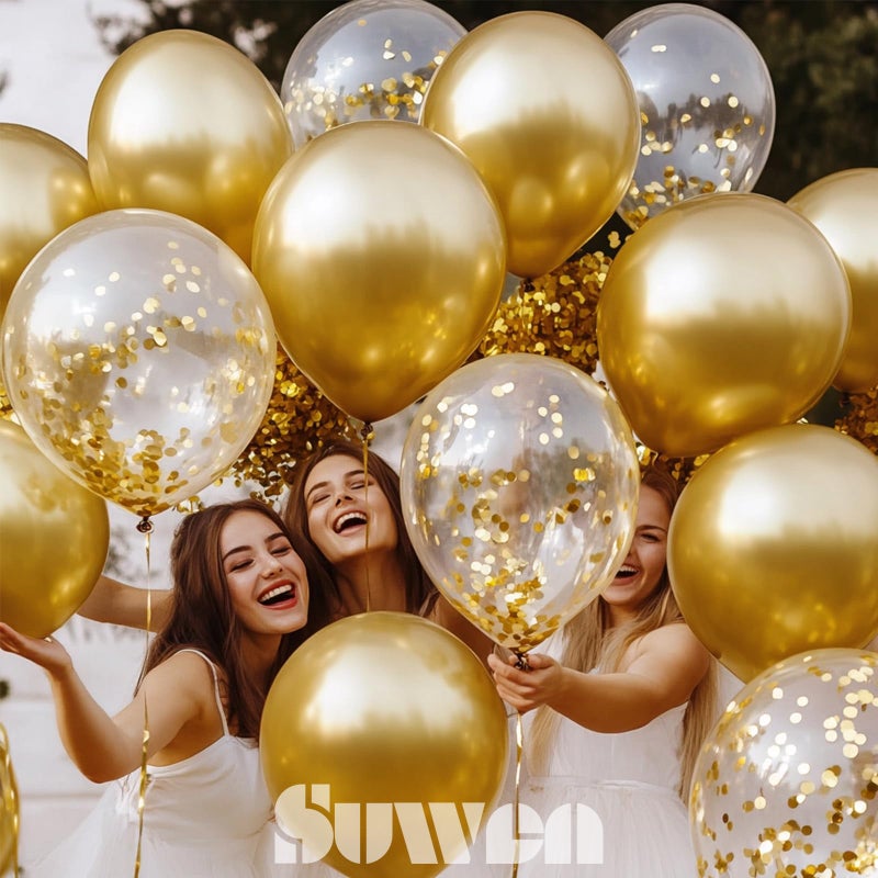 SUWEN Metallic Gold Balloons and Confetti Balloons Set 47PCS Latex Helium Chrome Gold Balloon for Birthday Graduation Anniversary Party Decorations - Image 4