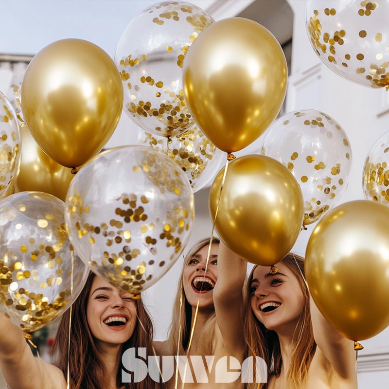SUWEN Metallic Gold Balloons and Confetti Balloons Set 47PCS Latex Helium Chrome Gold Balloon for Birthday Graduation Anniversary Party Decorations - Image 3