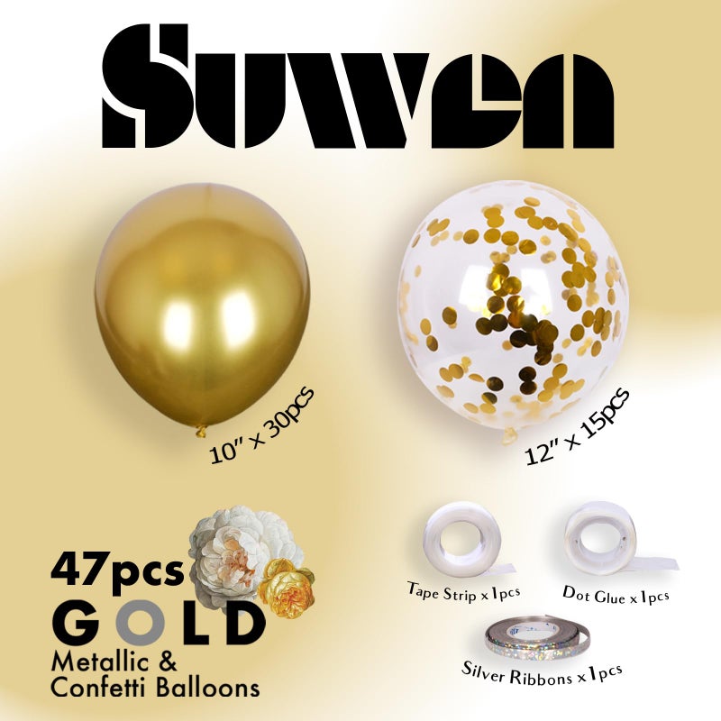 SUWEN Metallic Gold Balloons and Confetti Balloons Set 47PCS Latex Helium Chrome Gold Balloon for Birthday Graduation Anniversary Party Decorations - Image 2