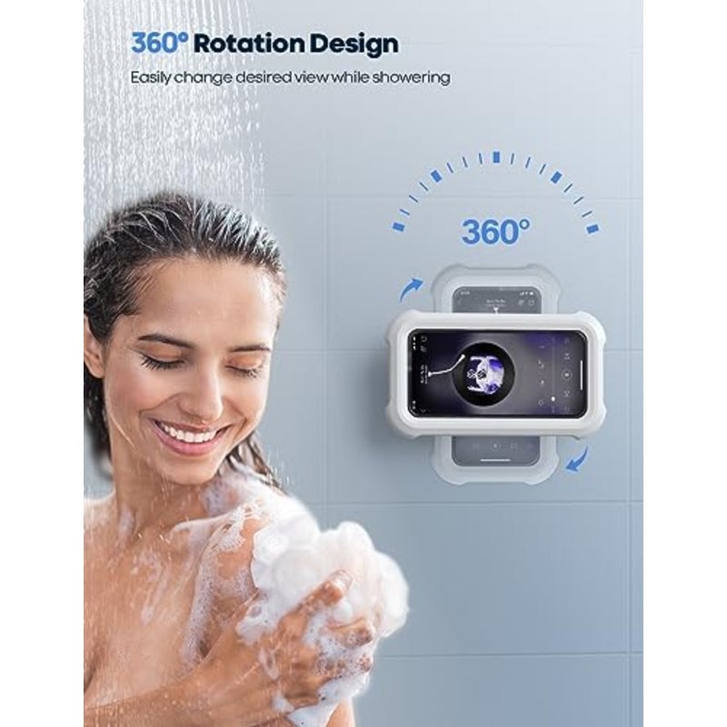 Shower Phone Holder Waterproof - 480° Rotatable Retractable Adjustable Shower iPhone Case Holder, Bathroom Wall Phone Mount Stand Water Proof Anti Fog, iPhone Accessories for 4-7" Cellphones - Image 2