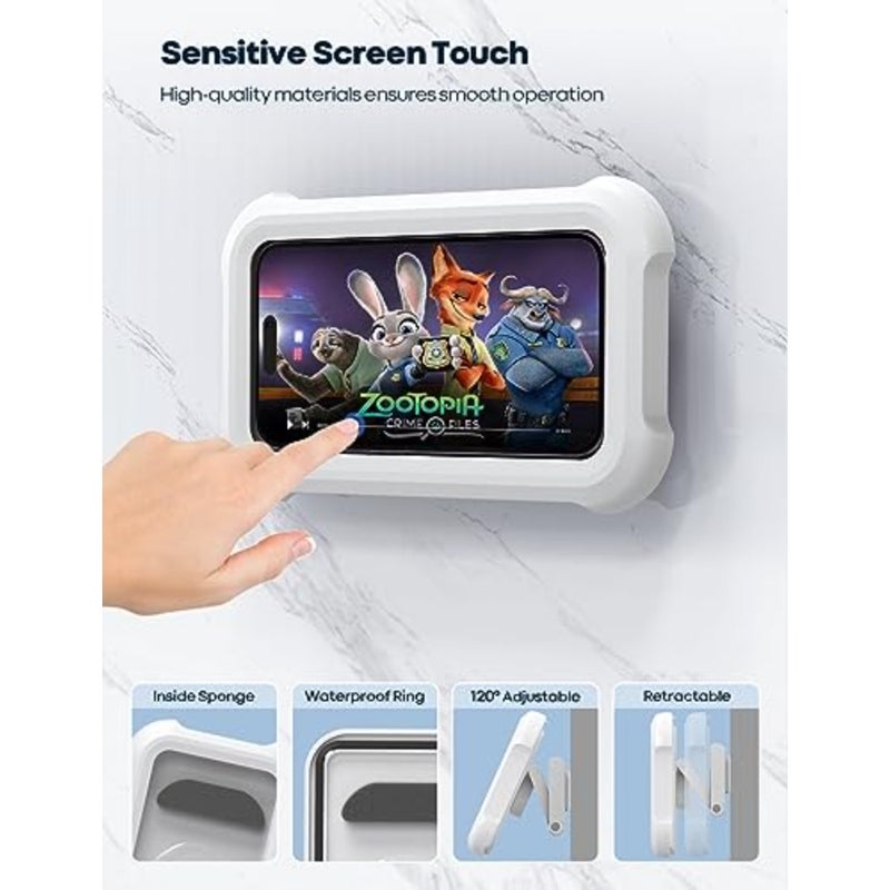 Shower Phone Holder Waterproof - 480° Rotatable Retractable Adjustable Shower iPhone Case Holder, Bathroom Wall Phone Mount Stand Water Proof Anti Fog, iPhone Accessories for 4-7" Cellphones - Image 4
