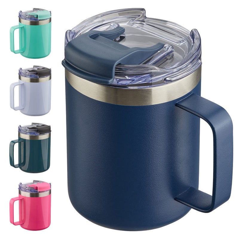 ALOUFEA 12oz Insulated Coffee Mug Cup with Handle Stainless Steel Travel Coffee Mug with Flip Lid Double Wall Vacuum Coffee Tumbler Navy