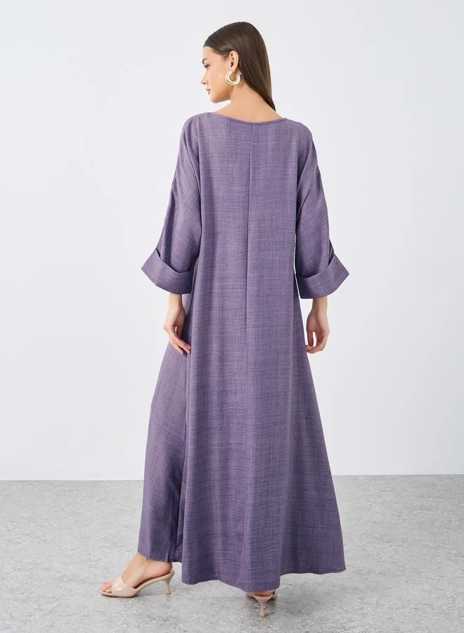 Styli Women Purple Plain Batwing Sleeve Jalabiya